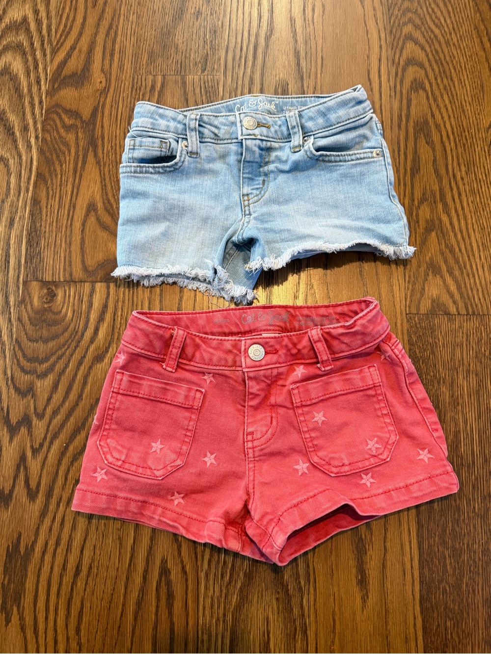 Bundle of 2 Cat & Jack Girls' Denim Shorts - Light Blue & Coral Pink Size 4/5